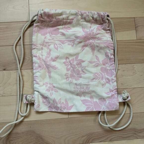 Vintage Y2K Roxy Drawstring Backpack – Pink Floral Canvas, Surf Girl Style - Picture 6 of 6